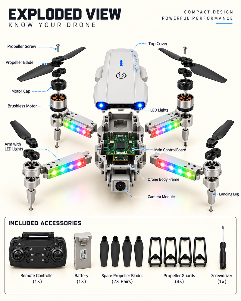 E99 Drone Pro with HD Camera, WiFi Real-Time FPV, 50X Zoom & LED Lights