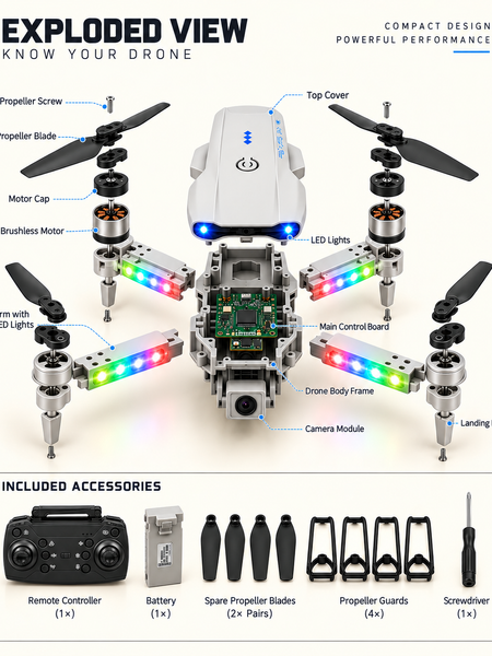 E99 Drone Pro with HD Camera, WiFi Real-Time FPV, 50X Zoom & LED Lights