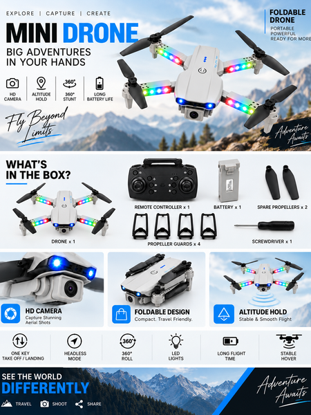 E99 Drone Pro with HD Camera, WiFi Real-Time FPV, 50X Zoom & LED Lights